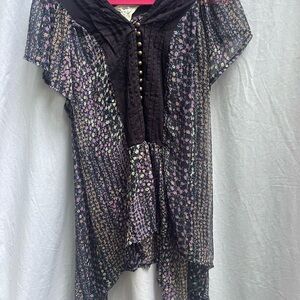 Chic Black and Pink Floral Blouse